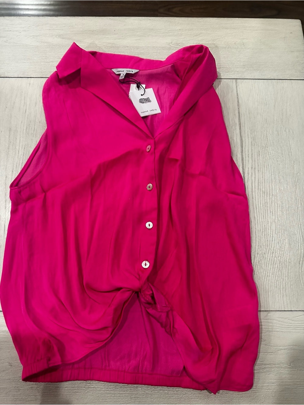 Naked Zebra Hot Pink Sleeveless Button-Front Tie Tank